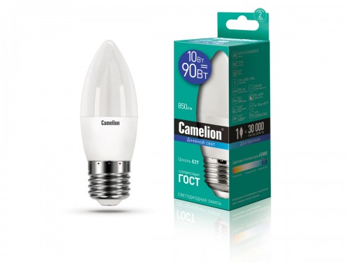 Лампа Camelion LED 10Вт Е27 6500К Свеча (1/10/100шт)