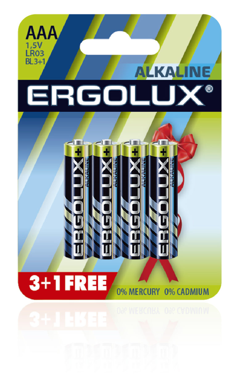 Э/п Ergolux LR03 Alkaline BL3+1 (LR03 BL3+1 батарейка,1.5В) (4/40/960шт) ПРОМО