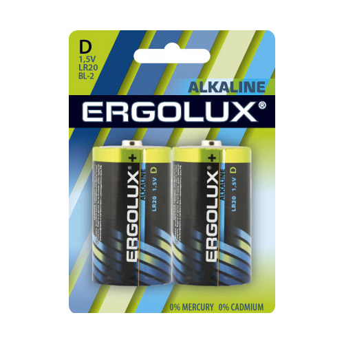 Э/п Ergolux LR20 Alkaline BL-2 (LR20. BL-2 батарейка,1.5В) (2/12/96шт)