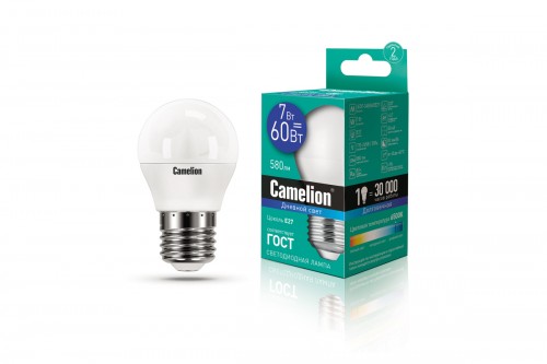 Лампа Camelion LED 7Вт Е27 6500К Шар (1/10/100шт)
