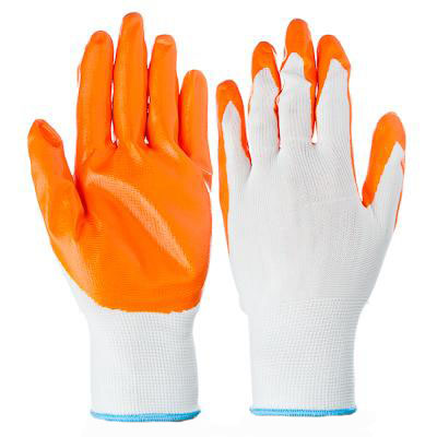 Перчатки нейлон белый + нитрил оранжевый,синий 2 сорт (12/960)