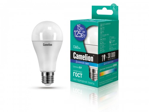Лампа Camelion LED 15Вт Е27 6500К колба А60 (1/10/100шт)