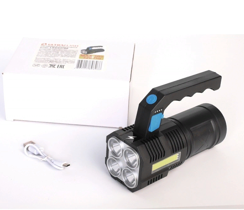 Фонарь ручной Ultraflash LED 53766 черный, аккум. 3Вт, пласт, 4 режима, Micro-USB (1/54шт)