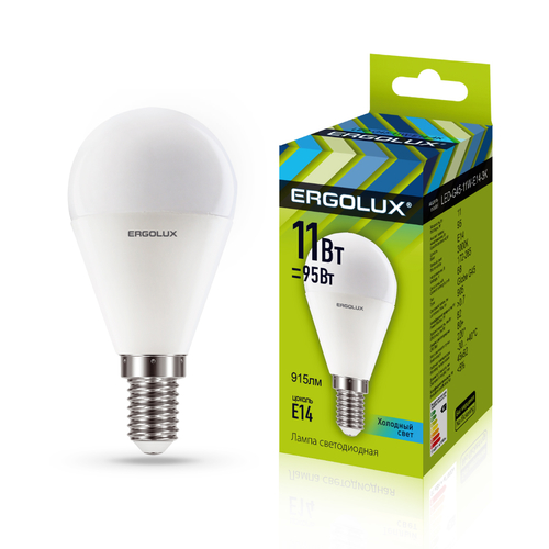 Лампа Ergolux LED 11Вт Е14 4500К 172-265В Шар (1/10/100шт)