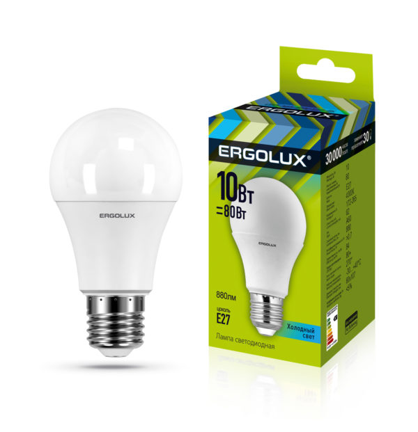 Лампа Ergolux LED ЛОН 10Вт Е27 4500К колба А60 (1/10/100шт)
