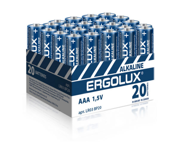 Э/п Ergolux LR03 Alkaline BP-20 (LR03 BP-20 батарейка 1.5В) (1/20/480шт) ПРОМО