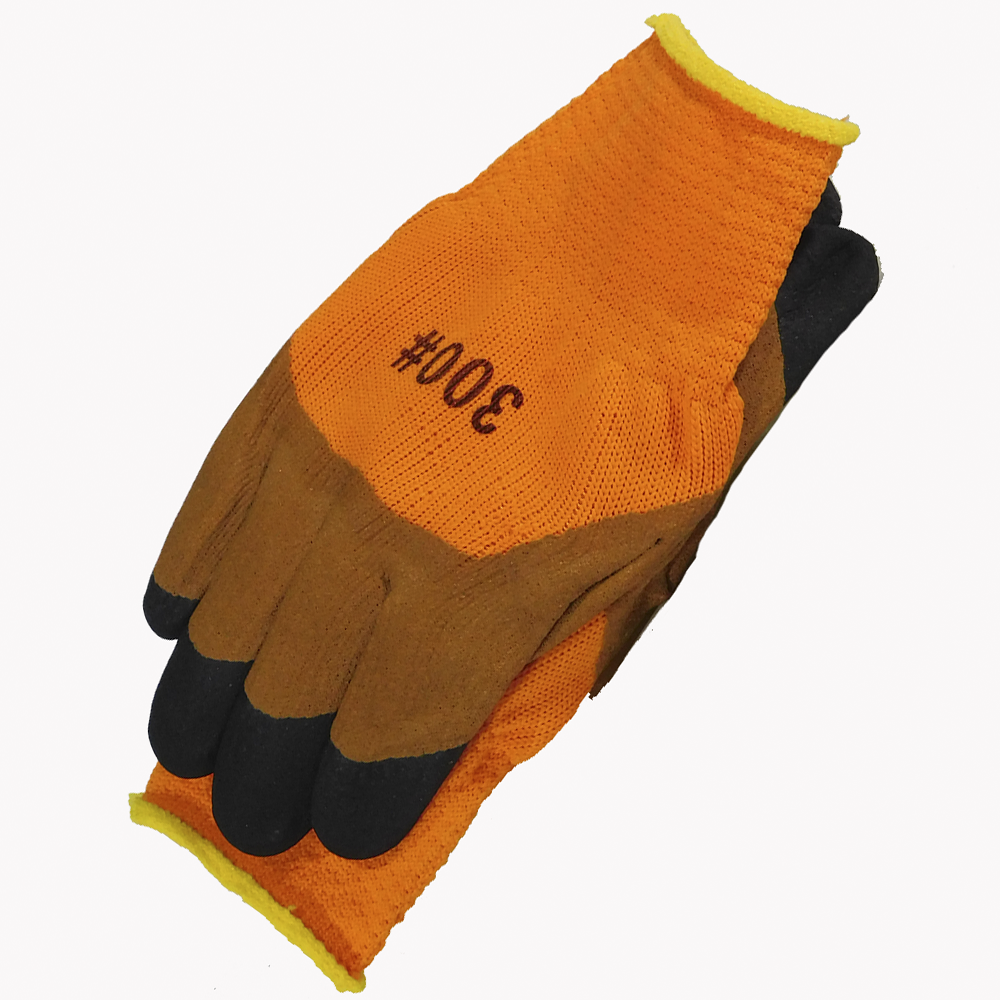 Перчатки утепленные акриловые рифленые #600 КОРИЧНЕВЫЕ с черными пальцами улучшенные (10/360) 