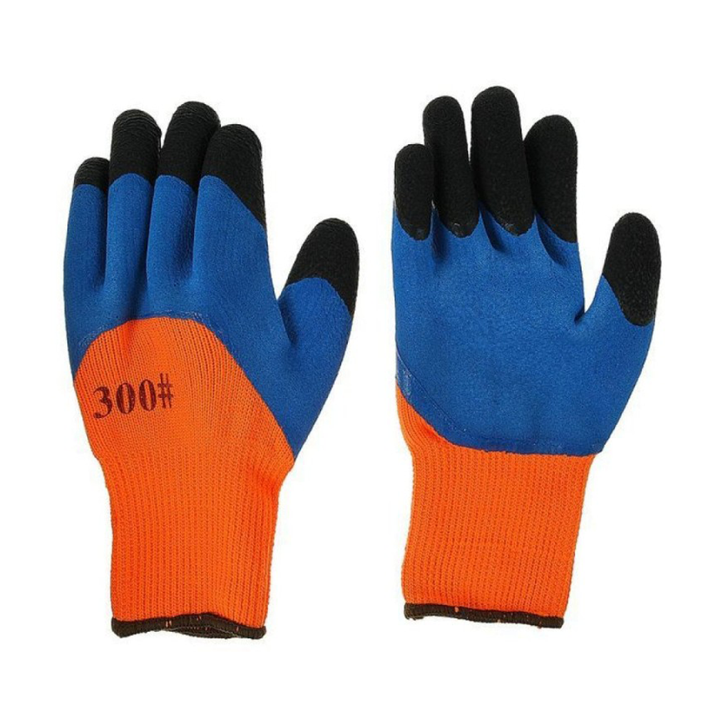 Перчатки утепленные нейлон оранжевые #300 (заливка синий черные пальцы) (10/480пар)