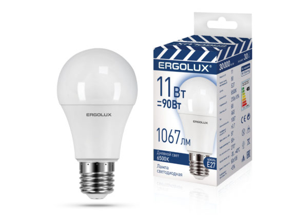 Лампа Ergolux LED ЛОН 11Вт Е27 6500К колба А60 (1/10/100шт) ПРОМО
