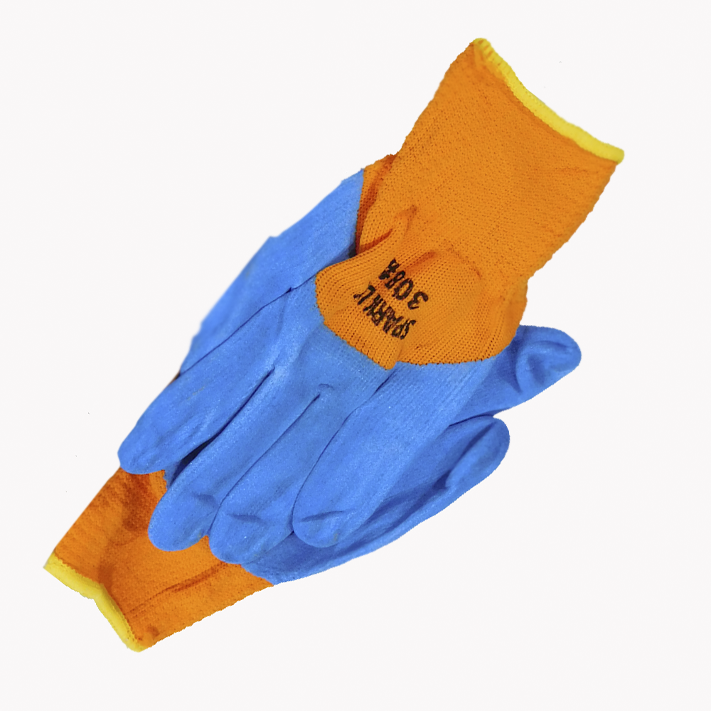 Перчатки утепленные акриловые рифленые оранж-синие (10/480пар)