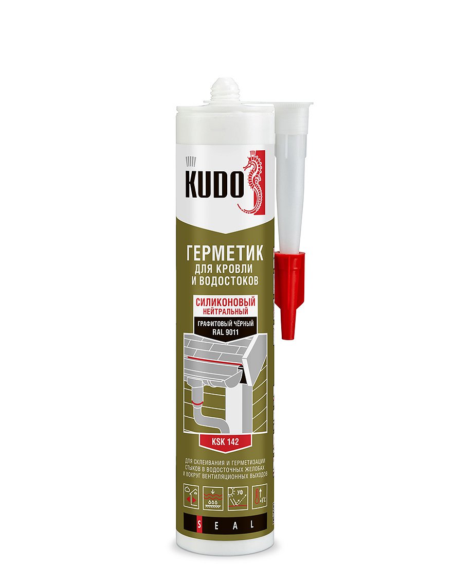 Герметик силиконовый "KUDO" KSK-142 для кровли черный 280мл (1/12шт)