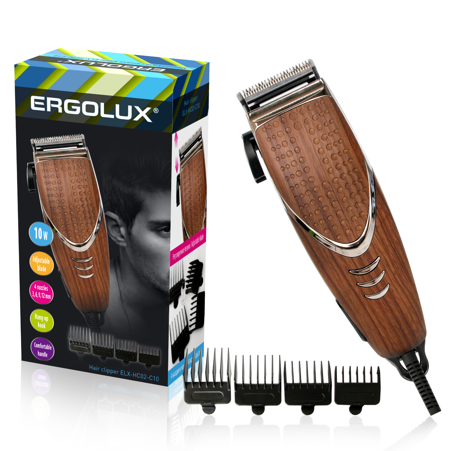 Машинка для стрижки волос ERGOLUX ELX-HC02-C10 коричн.дерево (10Вт, 220-240В) (1/24шт)